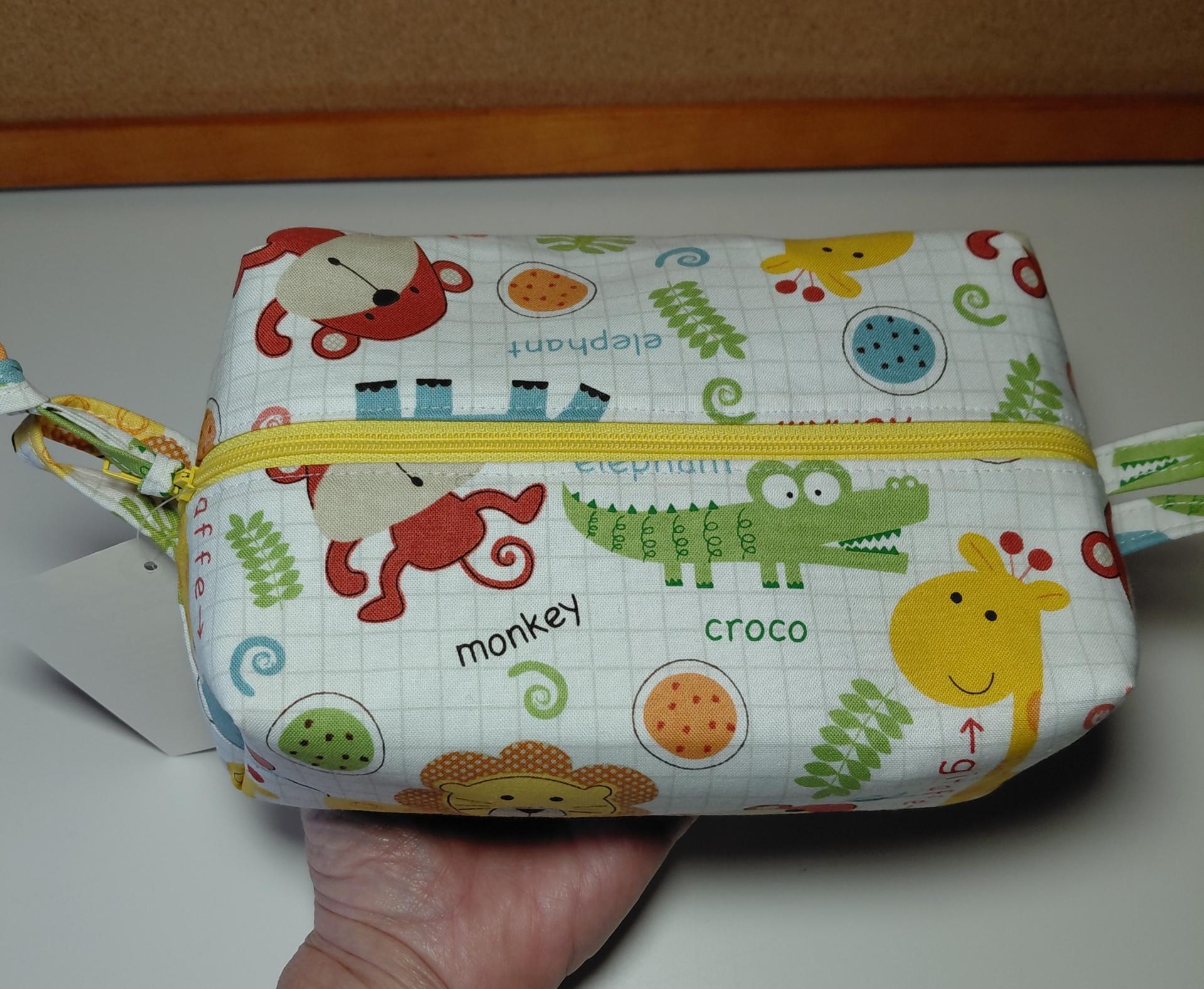 Boxy Zipper Diaper Pouch, Wipes Pouch, Diaper Bag Organizer, Jungle Animals Print, Baby Shower Gift, Gift for  Animal Lover
