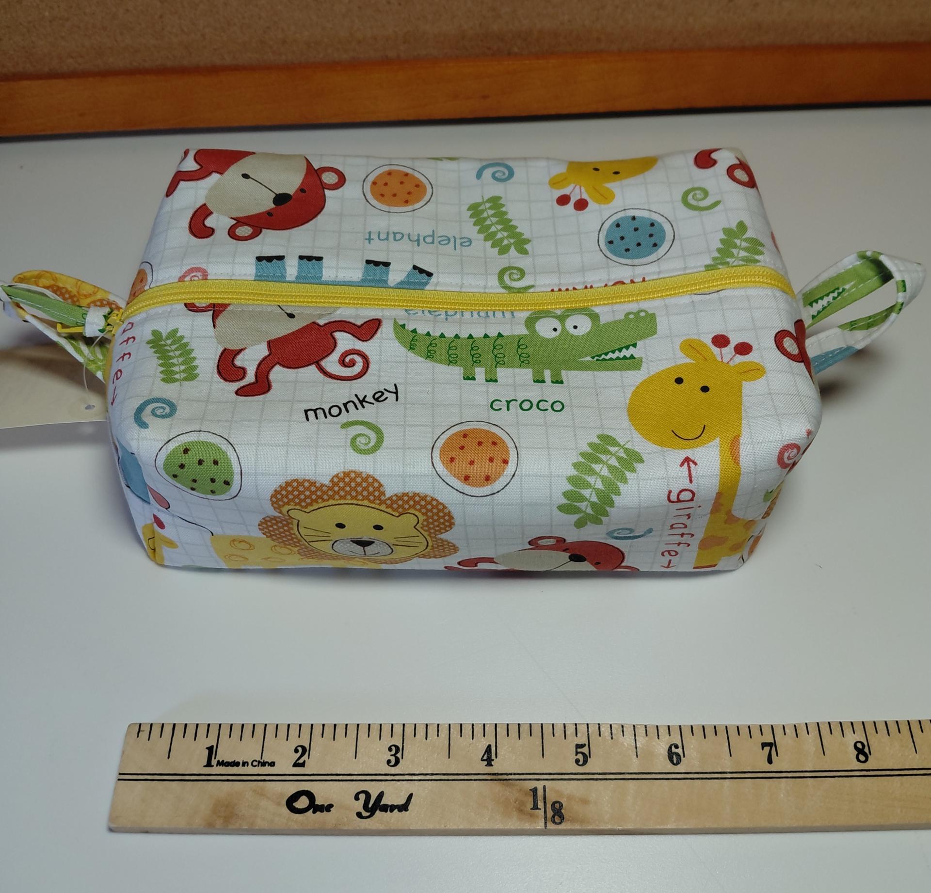 Boxy Zipper Diaper Pouch, Wipes Pouch, Diaper Bag Organizer, Jungle Animals Print, Baby Shower Gift, Gift for  Animal Lover