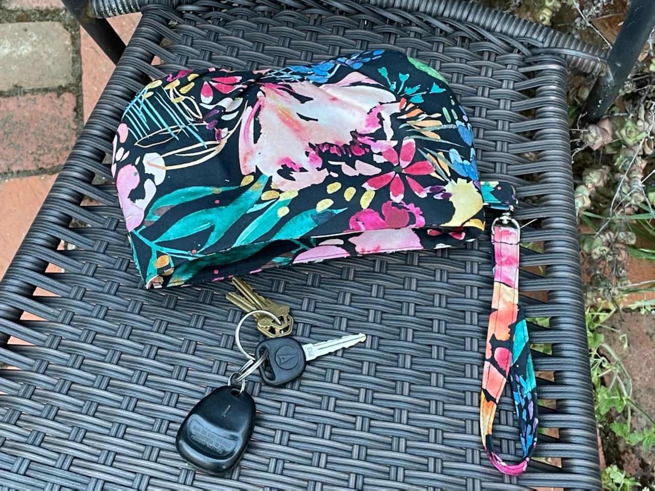 Pleated floral watercolor wristlet pleated clutch purse, recessed zipper top, removable swivel wrist strap, cosmetic bag, make up pouch, bridesmaid gift