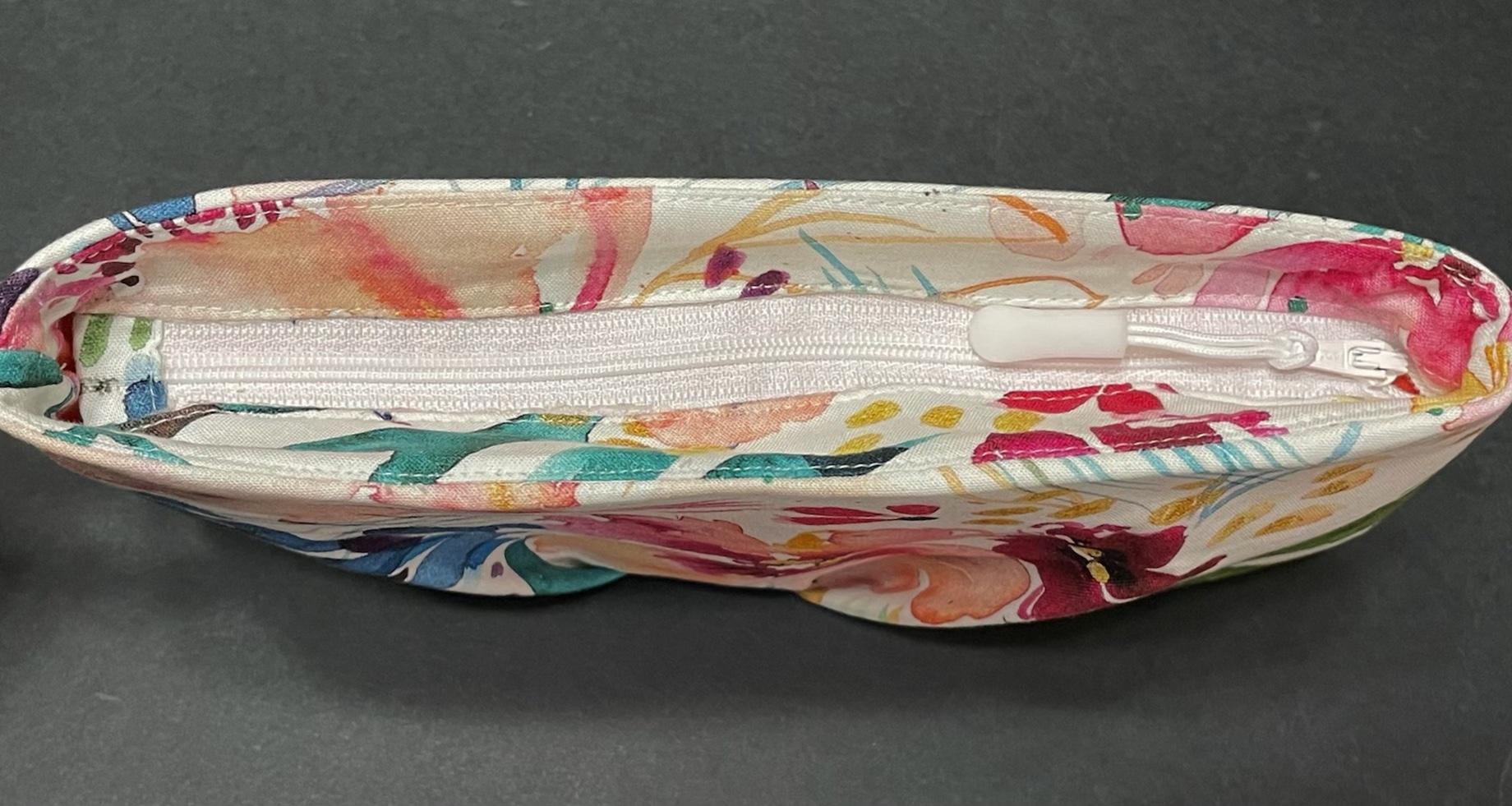 Pleated floral watercolor wristlet pleated clutch purse, recessed zipper top, removable swivel wrist strap, cosmetic bag, make up pouch, bridesmaid gift