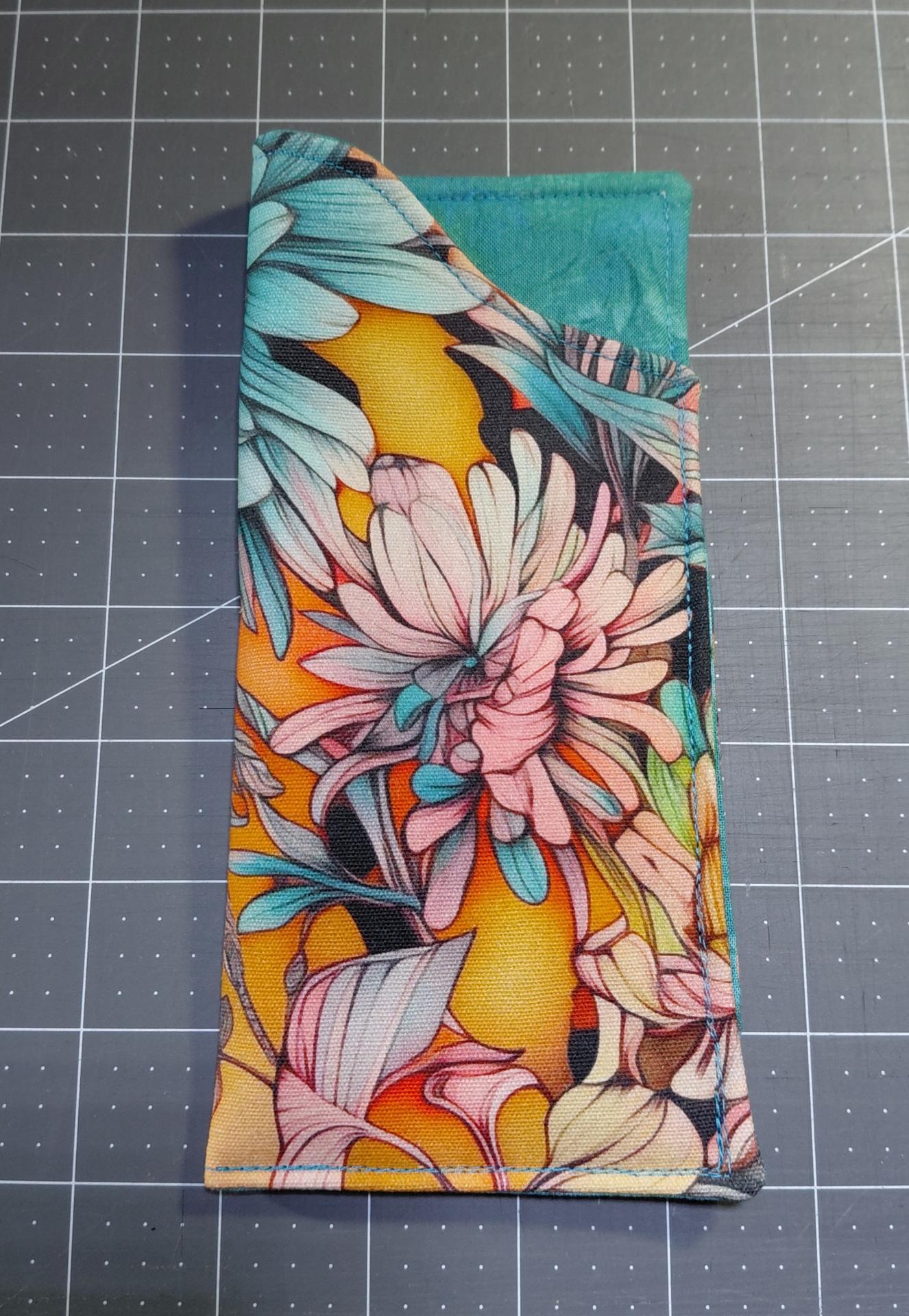 Floral Eyeglasses Sleeve, Floral Glasses Case, Soft Glasses Case, Canvas Glasses Pouch, Turquoise, Orange and Gray