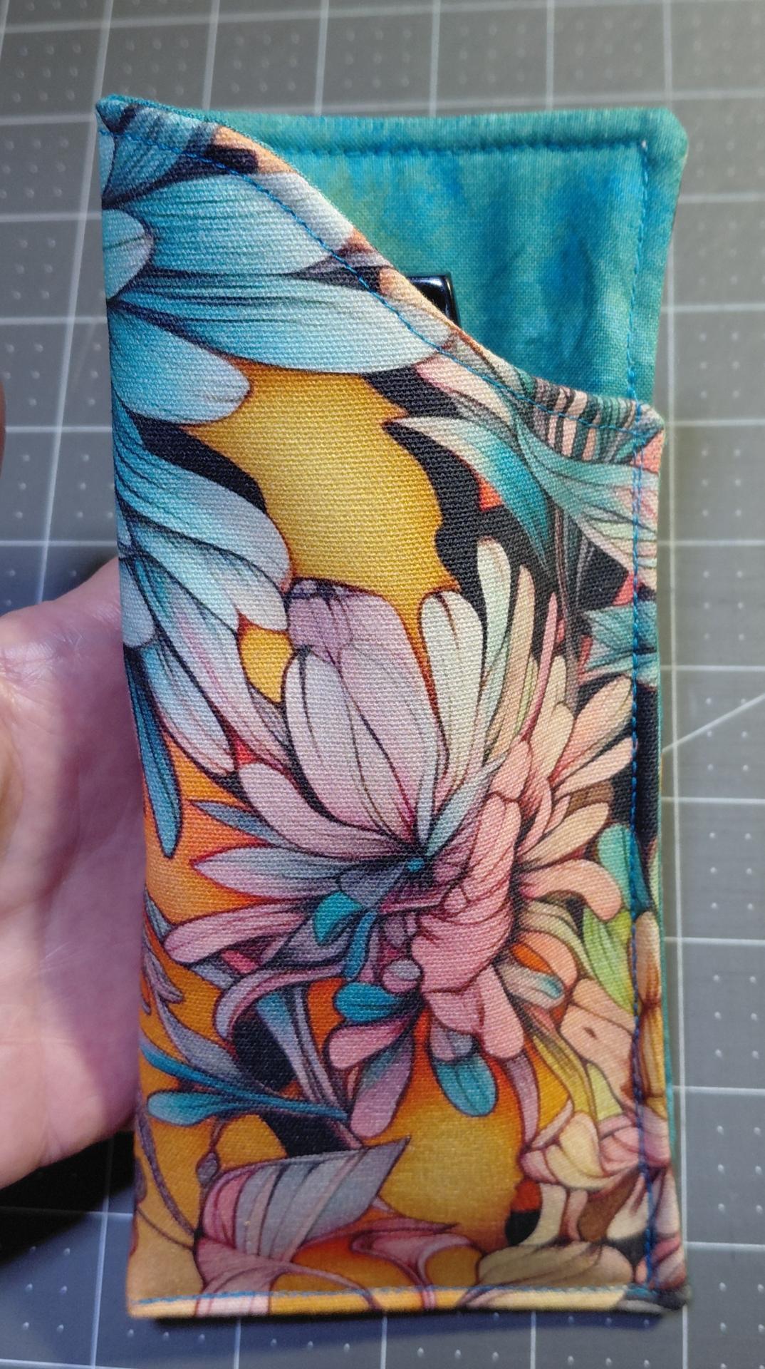 Floral Eyeglasses Sleeve, Floral Glasses Case, Soft Glasses Case, Canvas Glasses Pouch, Turquoise, Orange and Gray
