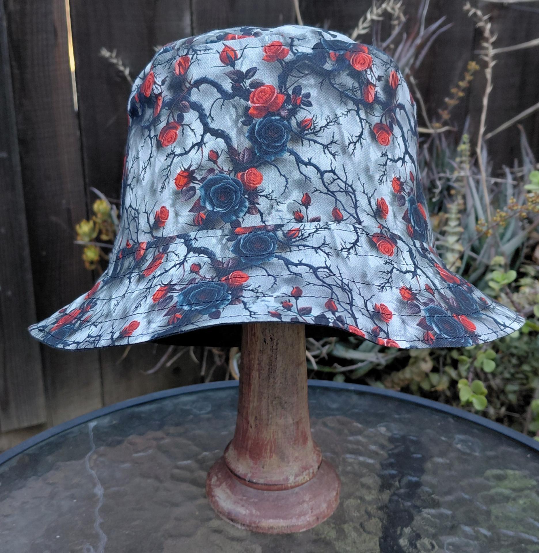 Goth Roses Bucket Hat, Moody Hat, Sizes up to 4XL, sun hat, fishing hat, ponytail hat, moody style, floppy hat, handmade