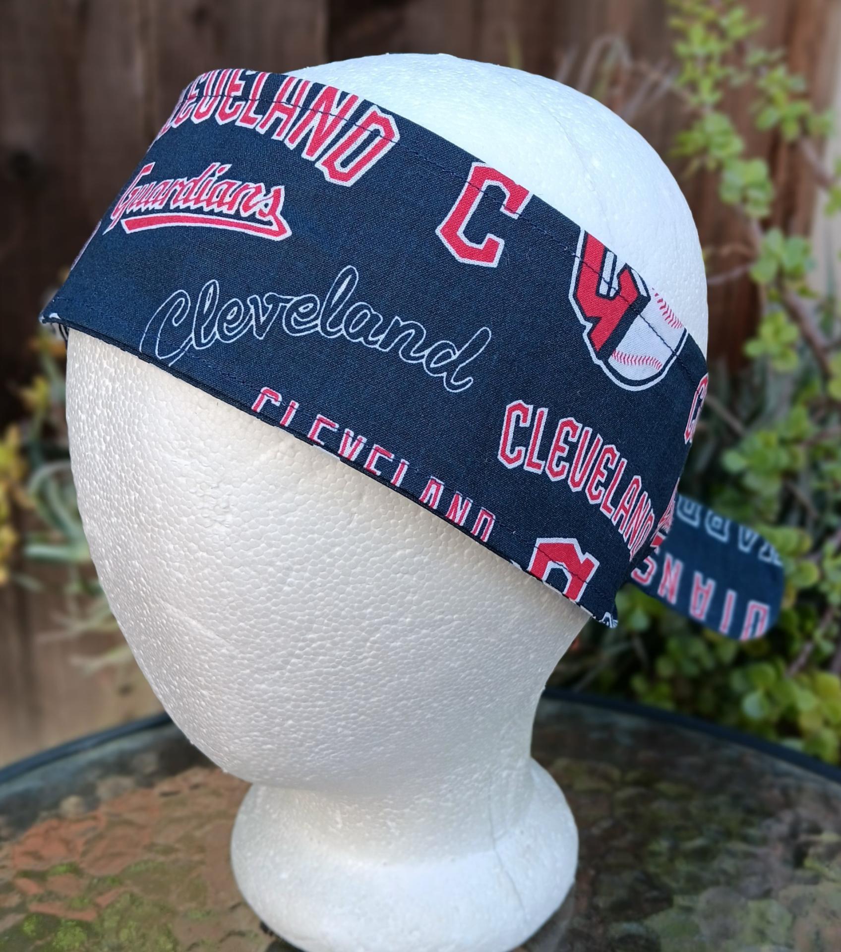 3” wide Cleveland Guardians self tie fabric headband, handmade, hair tie, hair wrap, pin up style, scarf, bandana, rockabilly style
