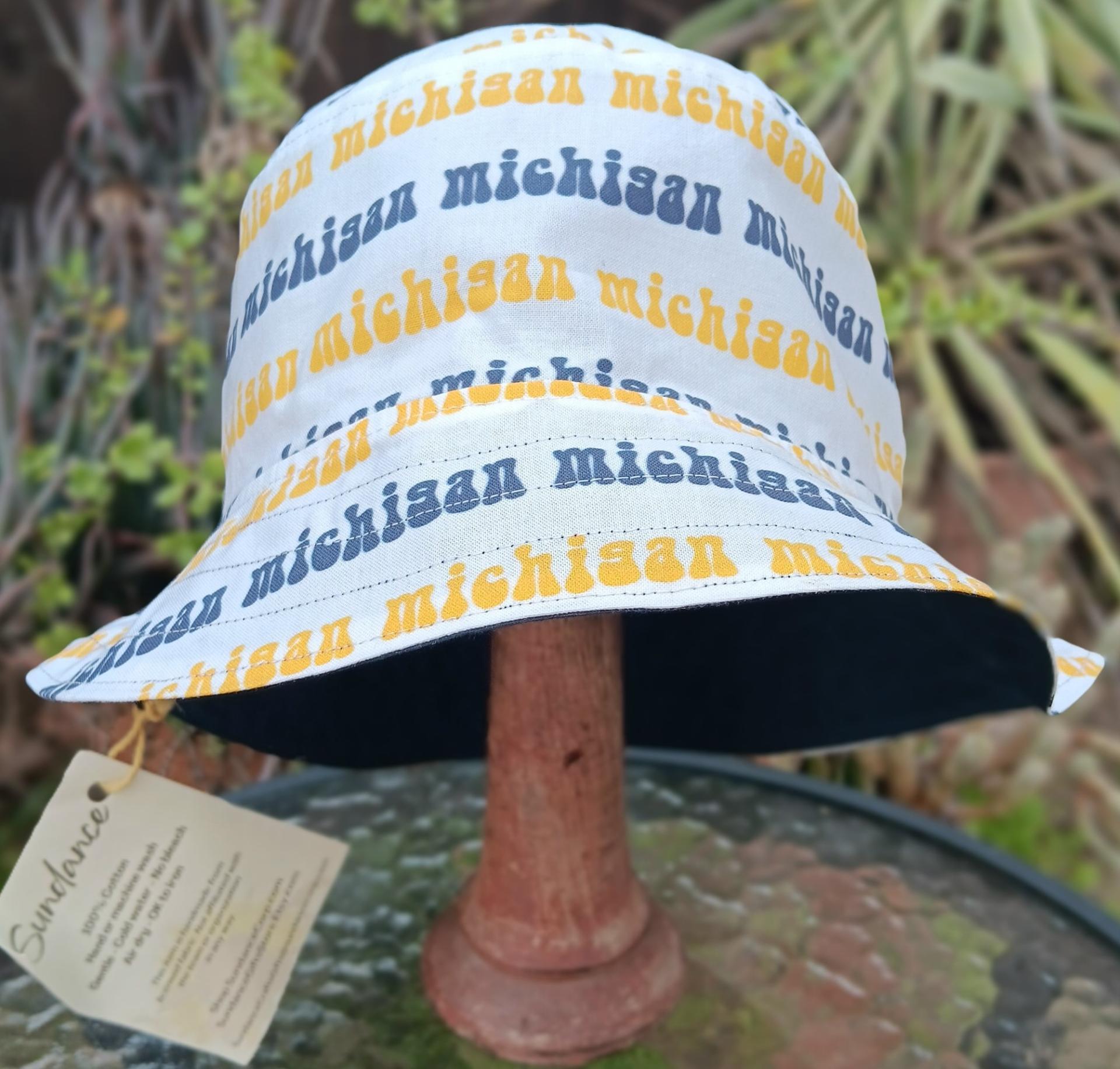 Michigan Bucket Hat, Reversible to Navy Blue, Size MEDIUM, summer hat, fishing hat, floppy hat, handmade