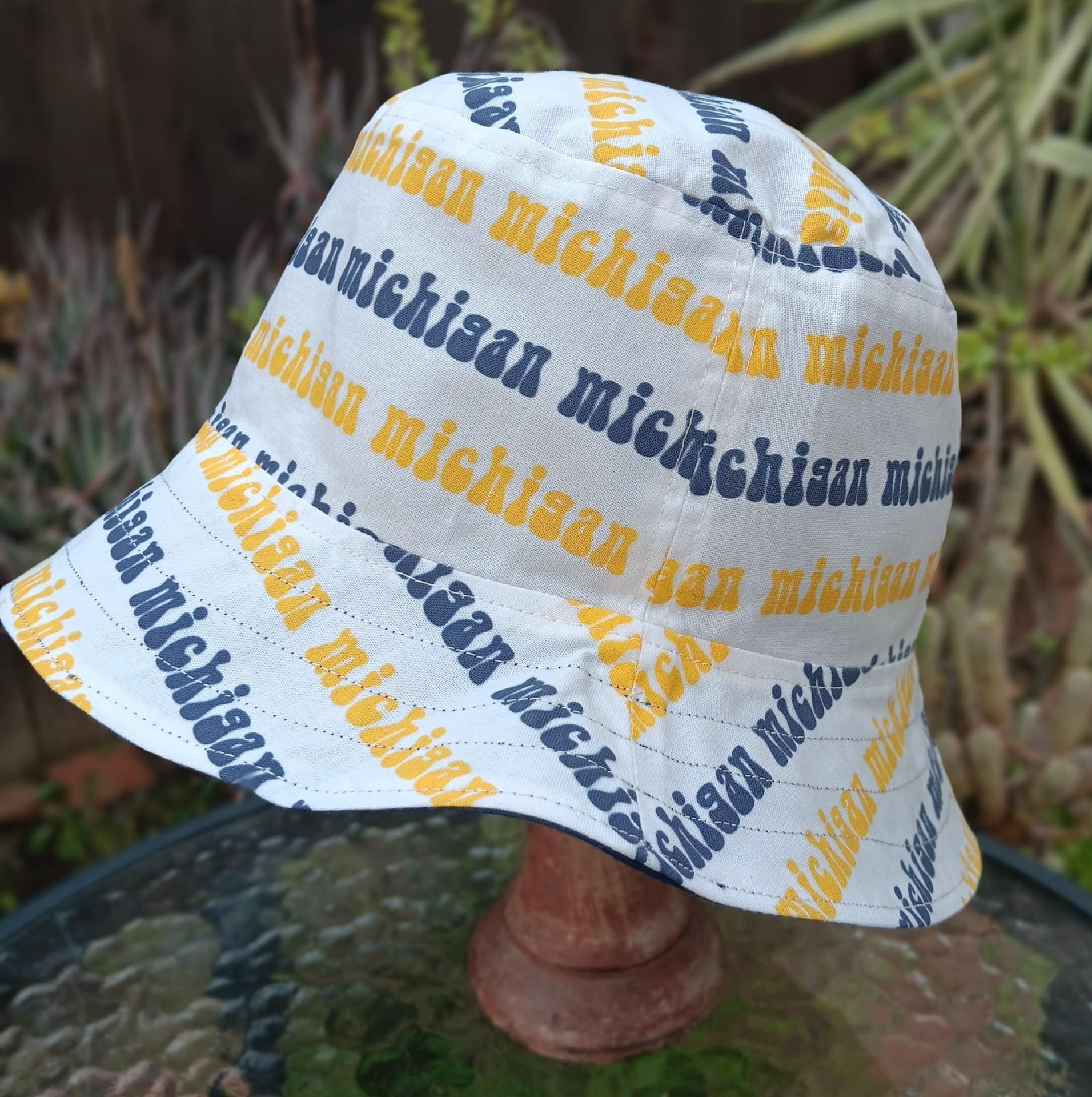 Michigan Bucket Hat, Reversible to Navy Blue, Size MEDIUM, summer hat, fishing hat, floppy hat, handmade