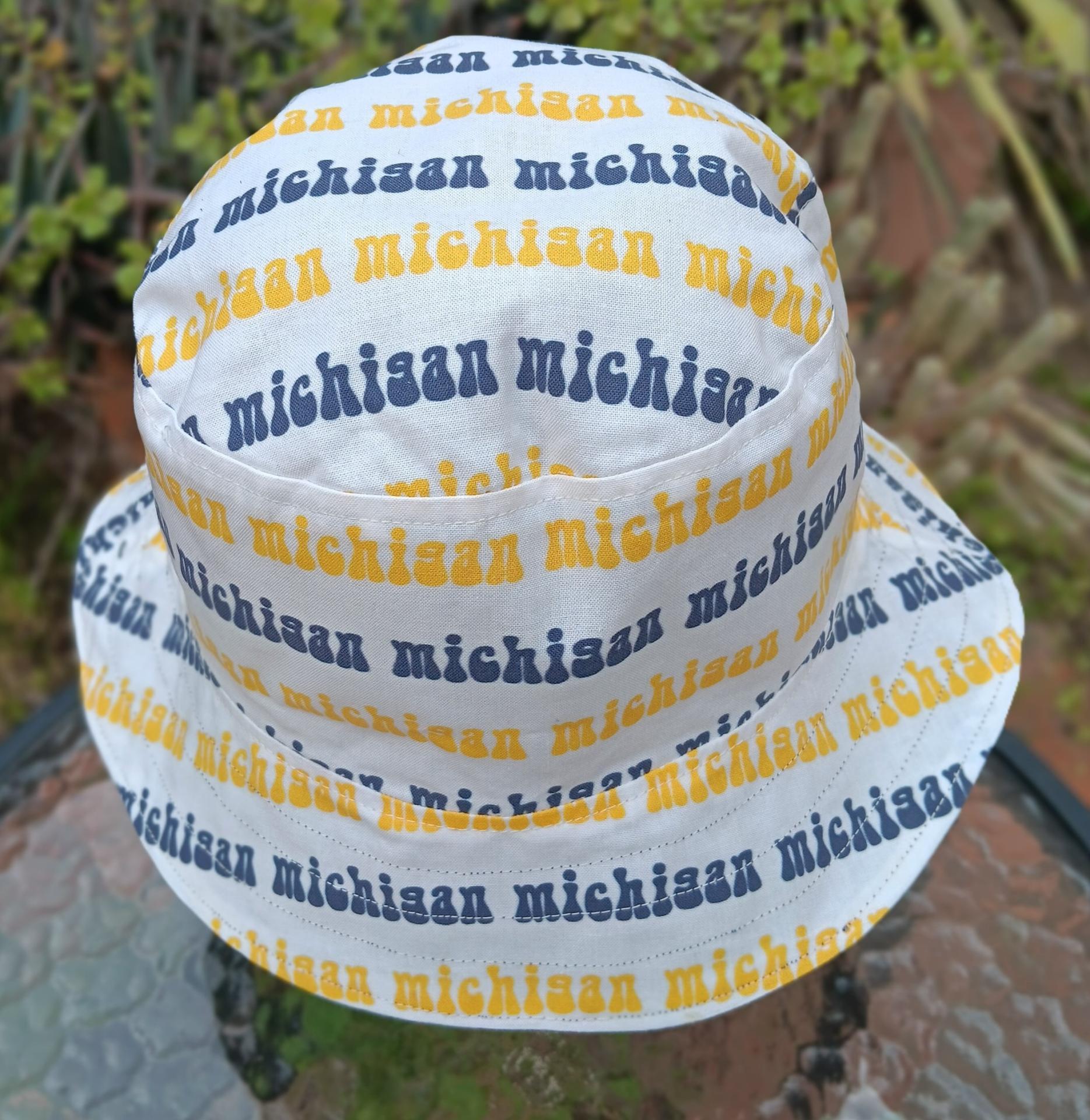 Michigan Bucket Hat, Reversible to Navy Blue, Size MEDIUM, summer hat, fishing hat, floppy hat, handmade