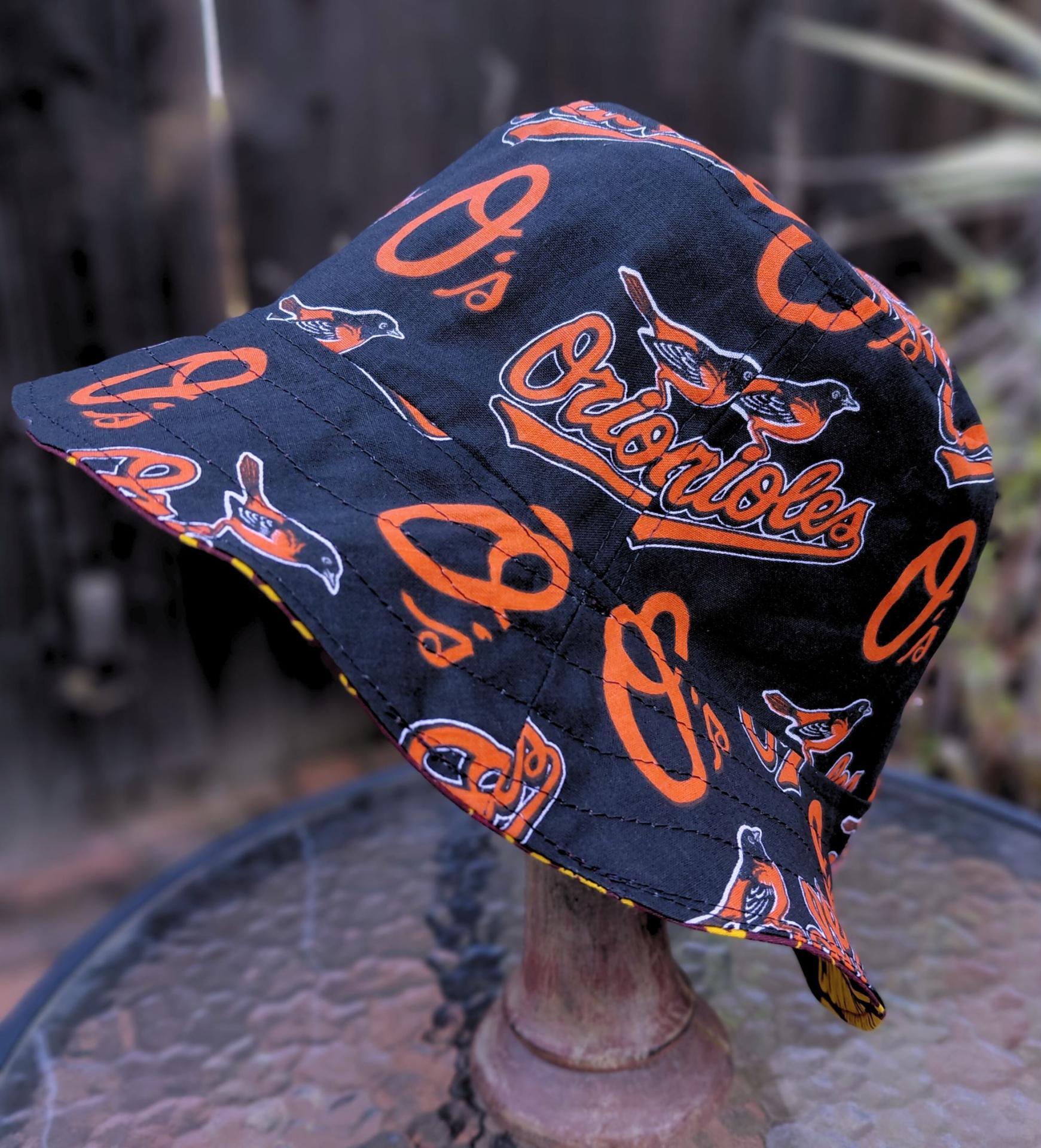 Baltimore Orioles Bucket Hat, Handmade, Reversible to Black, Sizes up to 4XL, fishing hat, sun hat, floppy hat, ponytail hat, baseball