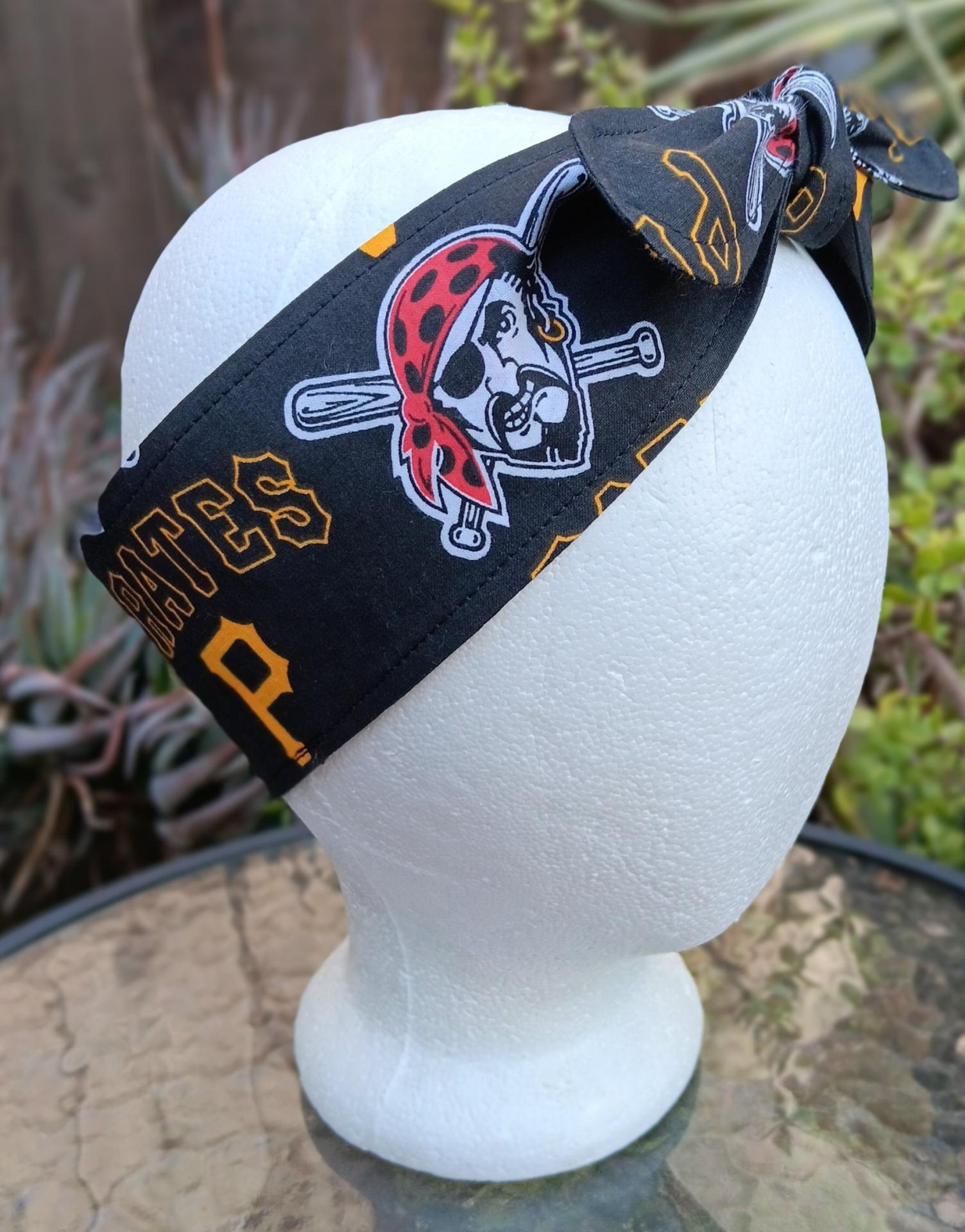 3” wide Pittsburgh Pirates headband, handmade, self tie, pin up style, hair tie, head scarf, bandana, retro style, hat band, rockabilly