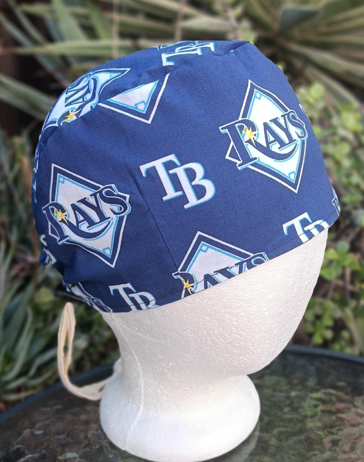 Toggle Cord Lock Reversible Tampa Bay Rays / Lightning scrub cap, handmade, adjustable, for nurse, dentist, technician, food service