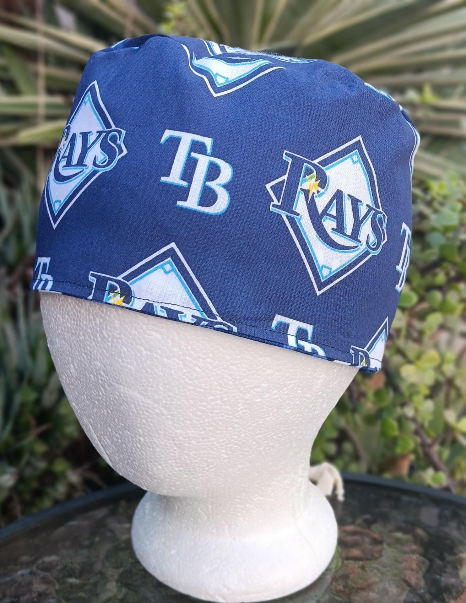 Toggle Cord Lock Reversible Tampa Bay Rays / Lightning scrub cap, handmade, adjustable, for nurse, dentist, technician, food service