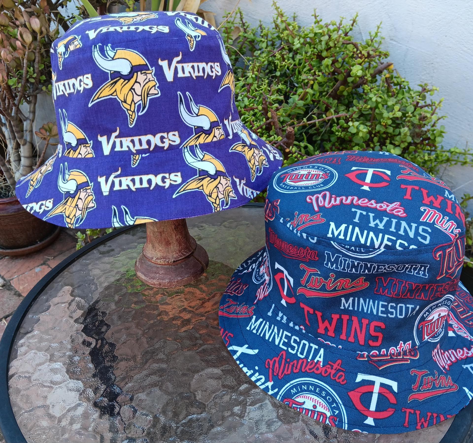 Minnesota Vikings / Twins Bucket Hat, Handmade, Reversible, Sizes up to 4XL, fishing hat, sun hat, floppy hat, ponytail hat, football, baseball