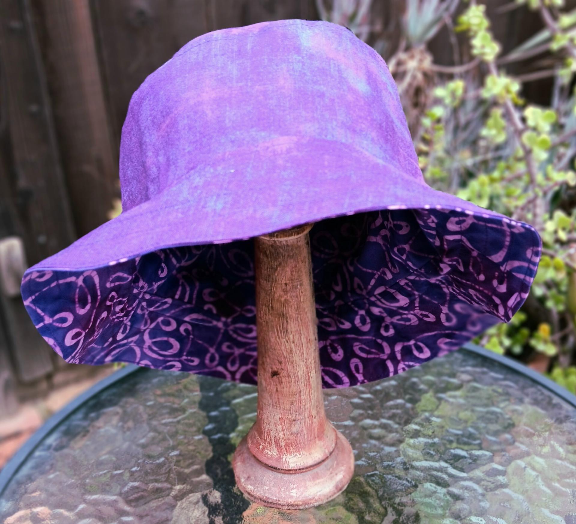 Purple Batik Bucket Hat, Reversible, Medium and Large, summer hat, fishing hat, sun hat, floppy hat