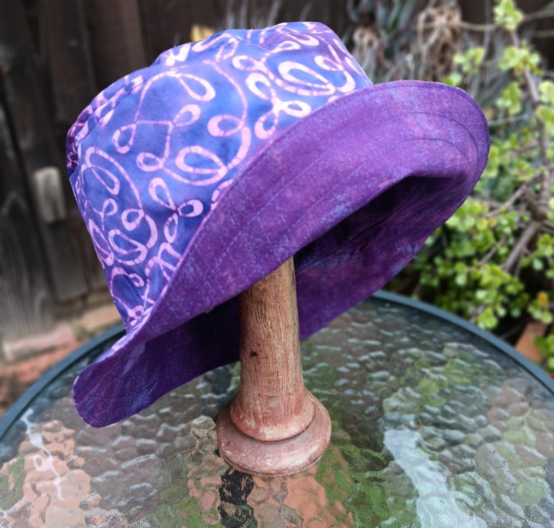 Purple Batik Bucket Hat, Reversible, Medium and Large, summer hat, fishing hat, sun hat, floppy hat