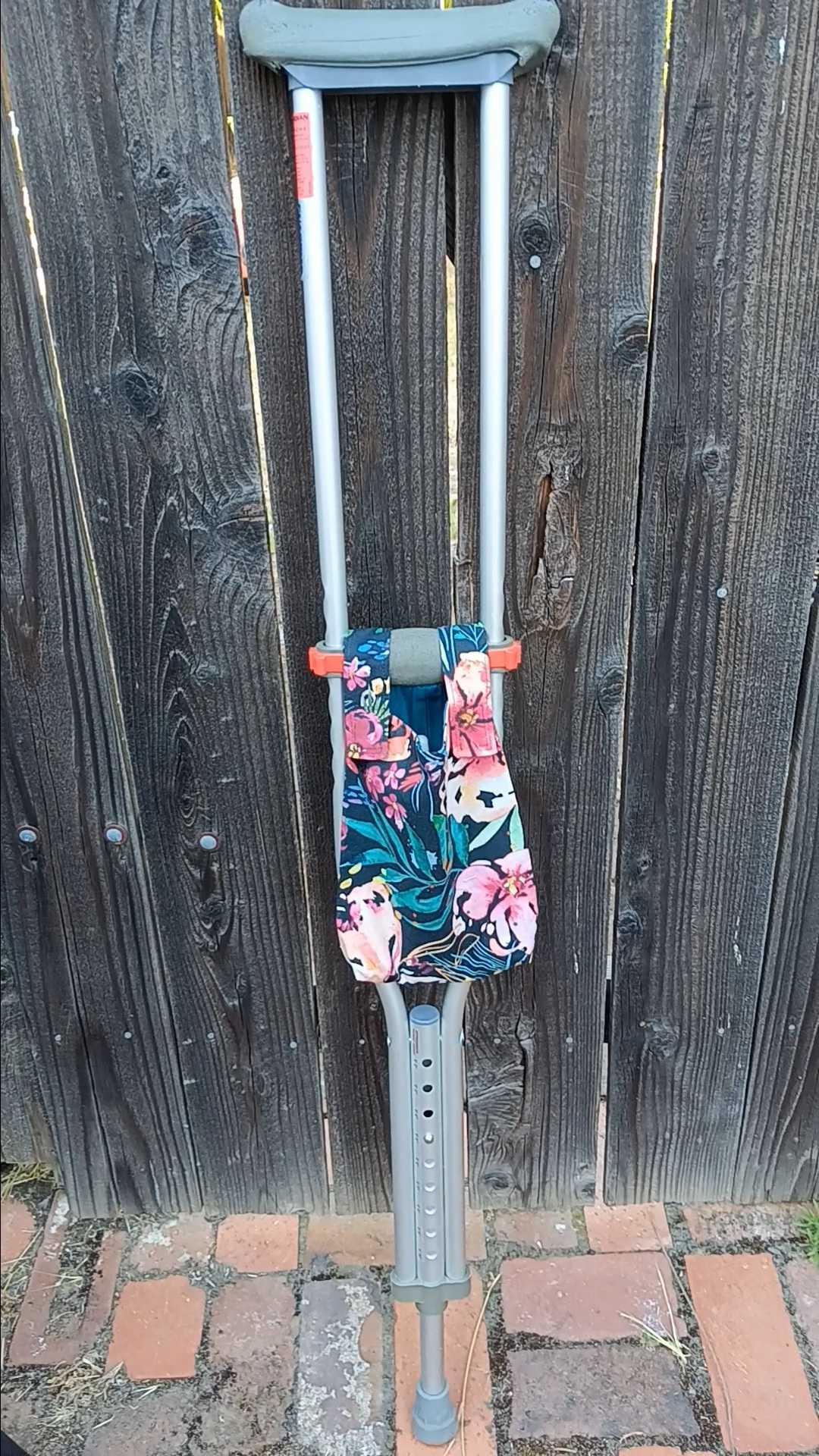 Floral Batik Crutch Bag, Yellow and Black, Simple small basic bag for crutch, walker, stroller, scooter handlebars, bed rail, caddy, hanging bag