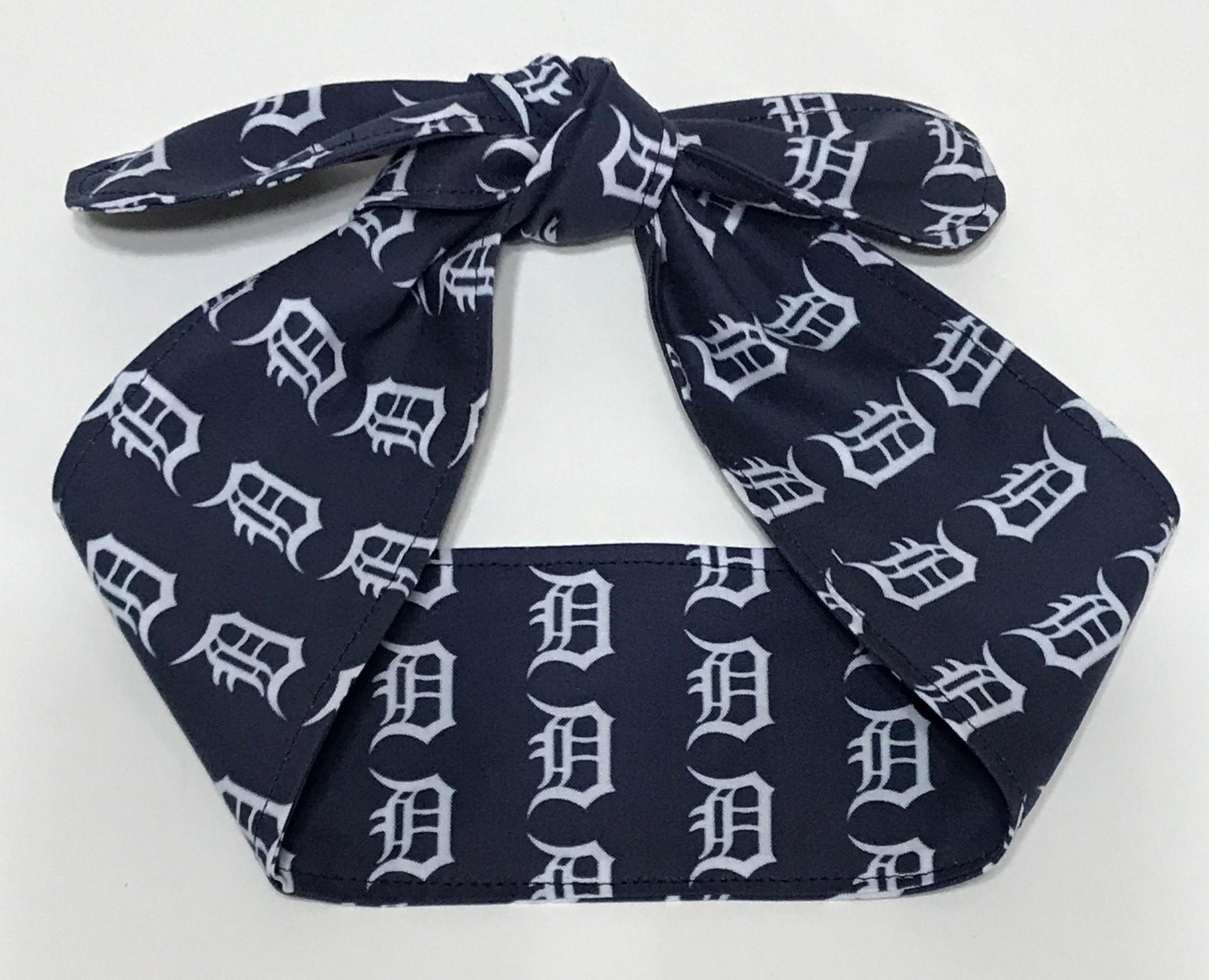 3” Wide Old English D headband, hair wrap, pin up, hair tie, scarf, bandana, retro, rockabilly, Gift for Detroit Tigers fan, baseball, Michigan sports, handmade