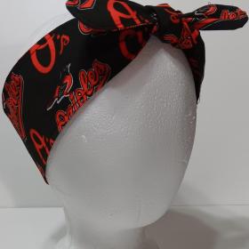 3” wide Baltimore Orioles headband, handmade, self tie, hair tie, hair wrap, pin up style, scarf