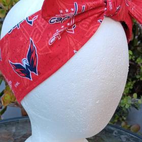 Washington Capitals Headband, handmade, 3” wide, self tie, hair wrap, pin up, hair tie, scarf, hockey