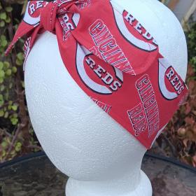 3” wide Cincinnati Reds headband, handmade, self tie, pin up style, hair tie, scarf, retro style, bandana, baseball