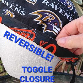 Toggle Cord Lock Reversible Baltimore Orioles & Ravens scrub cap, handmade, adjustable, cotton, surgical nurse tech technician doctor medical hat
