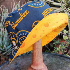 Milwaukee Brewers / Cheese Bucket Hat, Reversible, Sizes up to 4XL, Cheesehead, Wisconsin, handmade, fishing hat, ponytail hat, floppy hat, adults or older children