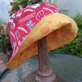 Badgers / Cheese Bucket Hat, Handmade, Reversible, Sizes up to 4XL, Cheesehead, Wisconsin, fishing hat, ponytail hat, floppy hat