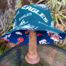 Philadelphia Phillies / Eagles Bucket Hat, Handmade, Reversible, Sizes up to 4XL, fishing hat, sun hat, floppy hat, ponytail hat, football, baseball