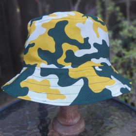 Camouflage Bucket Hat, Green, Yellow and White, Sizes up to 4XL, floppy hat, fishing hat, sun hat, beach hat, vacation hat, summer hat