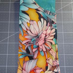 Floral Eyeglasses Sleeve, Floral Glasses Case, Soft Glasses Case, Canvas Glasses Pouch, Turquoise, Orange and Gray