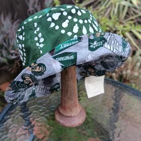 MSU Bucket Hat, Handmade, Reversible to Green & White Batik, Size LARGE, summer hat, fishing hat, floppy hat, Michigan