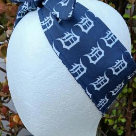 3” Wide Old English D headband, hair wrap, pin up, hair tie, scarf, bandana, retro, rockabilly, Gift for Detroit Tigers fan, baseball, Michigan sports, handmade