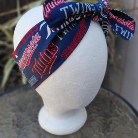 3” Wide Minnesota Twins headband, handmade, self tie, hat band, pin up style, hair wrap, hair tie, baseball