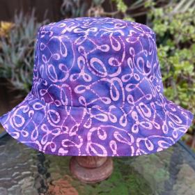 Purple Batik Bucket Hat, Reversible, Medium and Large, summer hat, fishing hat, sun hat, floppy hat
