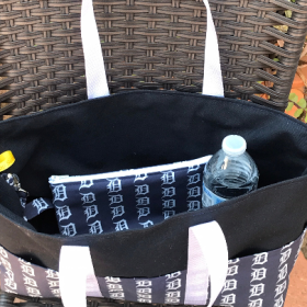 Old English D canvas heavy duty tote bag set, includes zipper pouch & fob, gift for Detroit Tigers fan, baseball, Michigan sports
