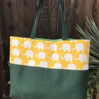 Tote bag, canvas bottom, white elephants on yellow,