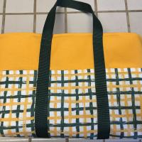 Small heavy duty tote bag, Oakland A's green/yellow/white plaid