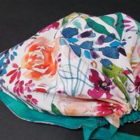 Reversible scrub cap short & medium length hair, ties, pony tail, nurse tech technician doctor medical chemo hat head cover watercolor white