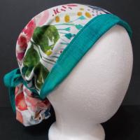 Reversible scrub cap short & medium length hair, ties, pony tail, nurse tech technician doctor medical chemo hat head cover watercolor white