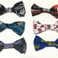 Adult size bow tie, adjustable strap, Northern CA, cotton fabric, Oakland A's, elephants, 49ers, Sacramento Kings, SJ Sharks, Warriors, SF Giants, Raiders, team colors