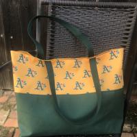 Tote bag, canvas bottom, Love Oakland A's Athletics, hook & loop closure, one interior pocket, polypropylene straps