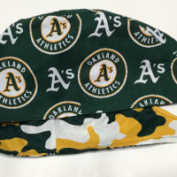 Reversible Unisex Oakland A's & camouflage scrub cap, tie back, cotton, two prints in one cap