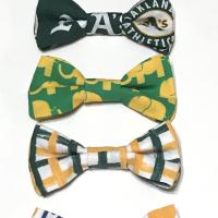 Adult size bow tie, adjustable strap, Northern CA, cotton fabric, Oakland A's, elephants, 49ers, Sacramento Kings, SJ Sharks, Warriors, SF Giants, Raiders, team colors