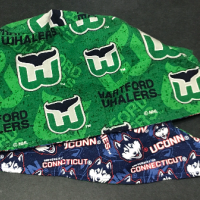 Reversible Unisex Hartford Whalers and UConn Huskies scrub cap, tie back