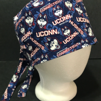 Reversible Unisex Hartford Whalers and UConn Huskies scrub cap, tie back