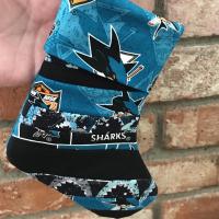 Small 9" San Jose Sharks Christmas Stocking, Quilted SJ Sharks Christmas Stocking, hockey, Sharks Christmas decoration, gift