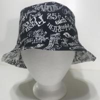 Garden Theme Bucket Hat, Black & White, Reversible Gardening Hat, Sizes up to 4XL, Cotton, Gift for Gardener, Farmers' Market Vegetables, adults or older children