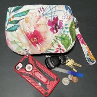 Pleated floral watercolor wristlet clutch purse, recessed zipper top, removable swivel wrist strap, cosmetic bag, make up pouch, bridesmaid gift, garden wedding