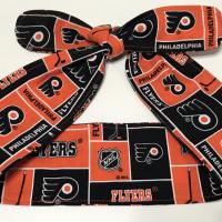 3” wide Philadelphia Flyers headband, self tie, hair wrap, pin up style, hair tie, scarf, bandana, retro, rockabilly, handmade