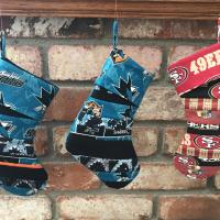 Small 9" San Jose Sharks Christmas Stocking, Quilted SJ Sharks Christmas Stocking, hockey, Sharks Christmas decoration, gift