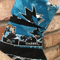 Small 9" San Jose Sharks Christmas Stocking, Quilted SJ Sharks Christmas Stocking, hockey, Sharks Christmas decoration, gift